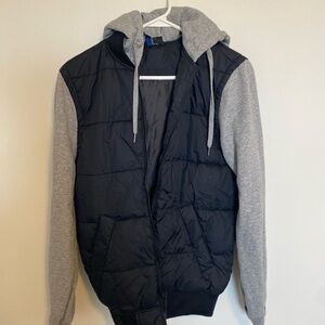 Black and Gray Hooded Puffer Jacket